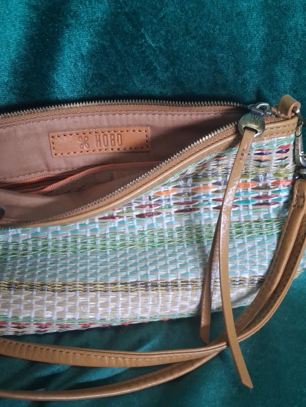 HOBO Multicolor Woven Crossbody with Tan Leather Strap